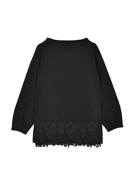 裾ﾚｰｽがﾌｪﾐﾆﾝなﾗﾒ裏毛ﾌﾟﾙｵｰﾊﾞｰ 詳細画像 ﾌﾞﾗｯｸ 1