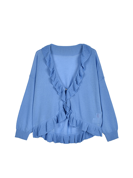 ﾗｯﾌﾙふりるﾄﾘﾐﾝｸﾞのLOVEﾆｯﾄｶｰﾃﾞ 詳細画像 ﾌﾞﾙｰ 1