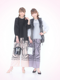 LOVEﾊｰﾄｽｶｰﾌ柄のﾊﾟﾈﾙｾﾐﾜｲﾄﾞ美脚ﾊﾟﾝﾂ