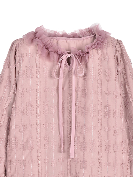 ﾁｭｰﾙﾓﾁｰﾌ刺繍のﾌｪﾐﾆﾝﾌﾟﾙｵｰﾊﾞｰ 詳細画像 ﾋﾟﾝｸ 3