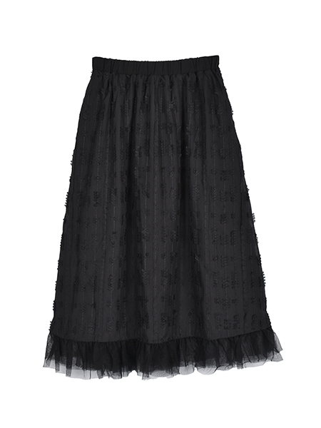 ﾁｭｰﾙﾓﾁｰﾌ刺繍のﾌｪﾐﾆﾝﾘﾎﾞﾝｽｶｰﾄ 詳細画像 ﾌﾞﾗｯｸ 1